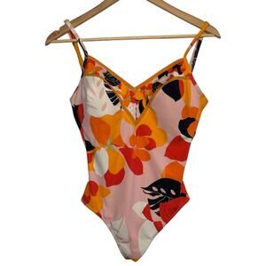 Gottex Silver Vibrant Floral Print One 1 Piece Swimsuit Size 12